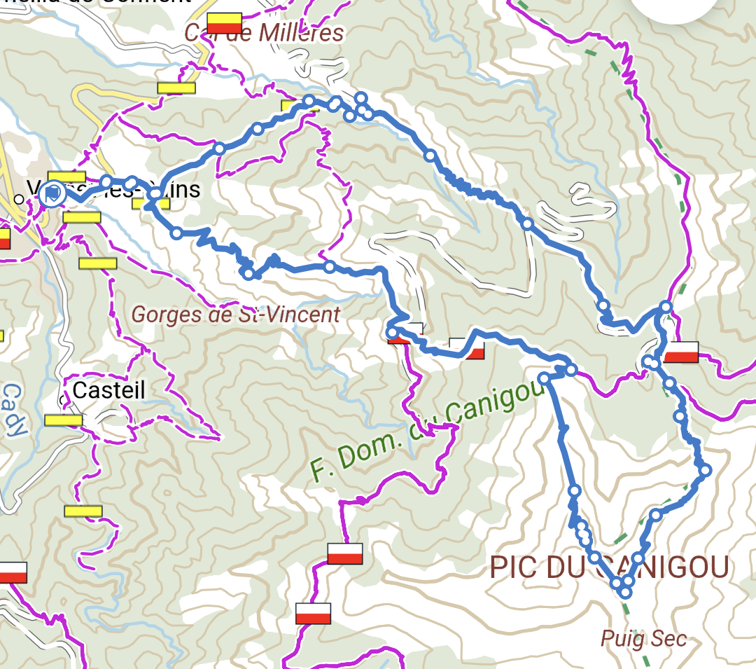 Capture d'écran du tracé pour l'ascension du Pic du Canigou